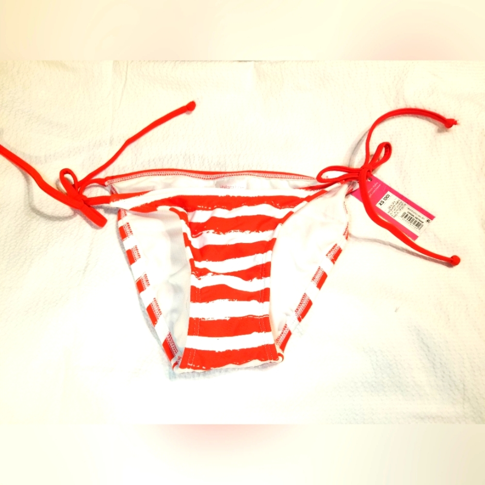 NWT HIPSTER SIDE TIES RED STRIPED BIKINI BOTTOM SWIM  XS